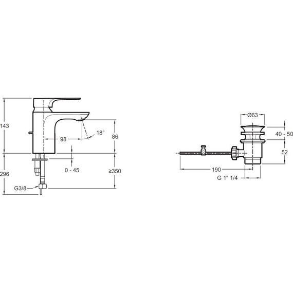 Смеситель для раковины Jacob Delafon Aleo+ E72312-CP - фото, картинка 9 Смеситель для раковины Jacob Delafon Aleo+ E72312-CP - фото 9