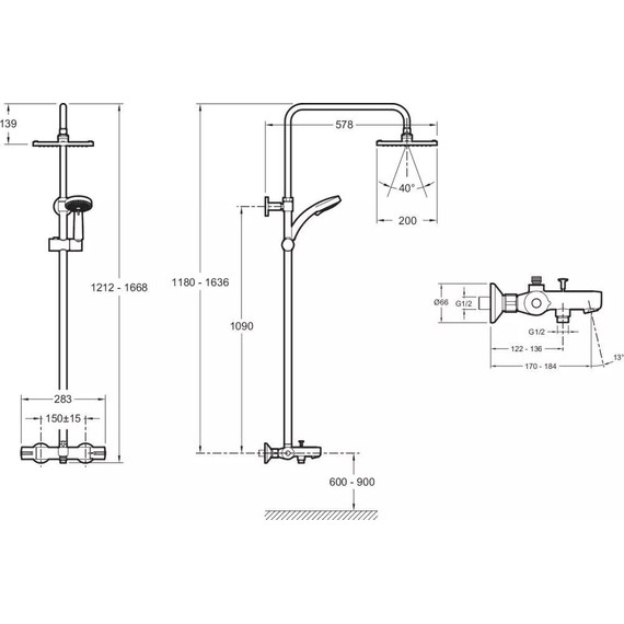 Душевая стойка с термостатом Jacob Delafon July E78192-CP - фото, картинка 12 Душевая стойка с термостатом Jacob Delafon July E78192-CP - фото 12