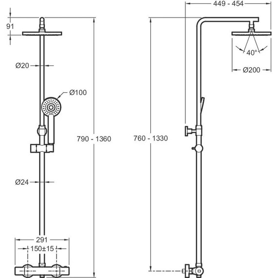 Душевая стойка с термостатом Jacob Delafon Marcel E25084-CP - фото, картинка 3 Душевая стойка с термостатом Jacob Delafon Marcel E25084-CP - фото 3