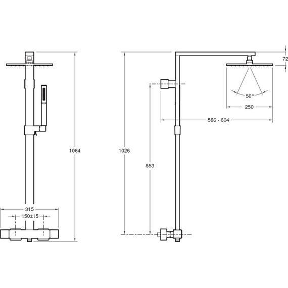 Душевая стойка с термостатом Jacob Delafon Strayt E98321-CP - фото, картинка 10 Душевая стойка с термостатом Jacob Delafon Strayt E98321-CP - фото 10