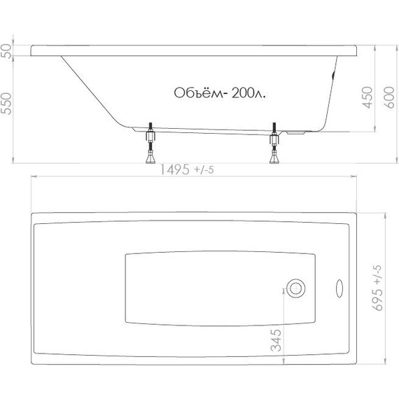 Ванна акриловая Тритон Джена 150х70 см, Размер - мм: 1500х700 - фото 12