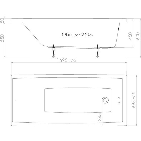 Ванна акриловая Тритон Джена 170х70 см, Размер - мм: 1700х700 - фото 13