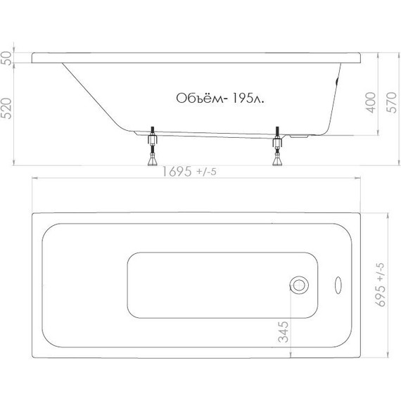 Ванна акриловая Тритон Ультра 170х70 см, Размер - мм: 1700х700 - фото 9