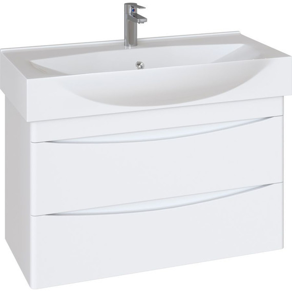 Тумба подвесная с раковиной Sanstar Smile 105 см (раковина Элвис 105) белый - фото 