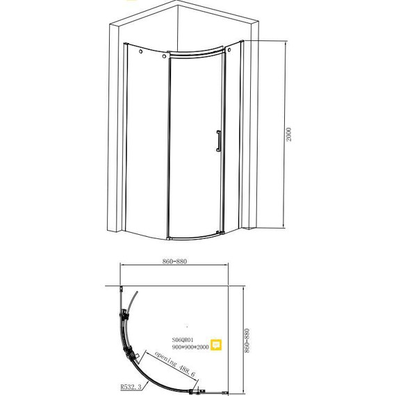 Душевое ограждение Jacob Delafon Contra 90х90 см R E22R90R-GA (стекло 8 мм), хром/прозрачное - фото 2