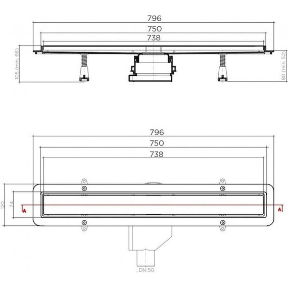 Трап Pestan (BETTOSERB) Betto Line 75 см 13702511, матовый хром (под плитку), Цвет производителя: хром матовый, Размер трапа: 750 - фото 10