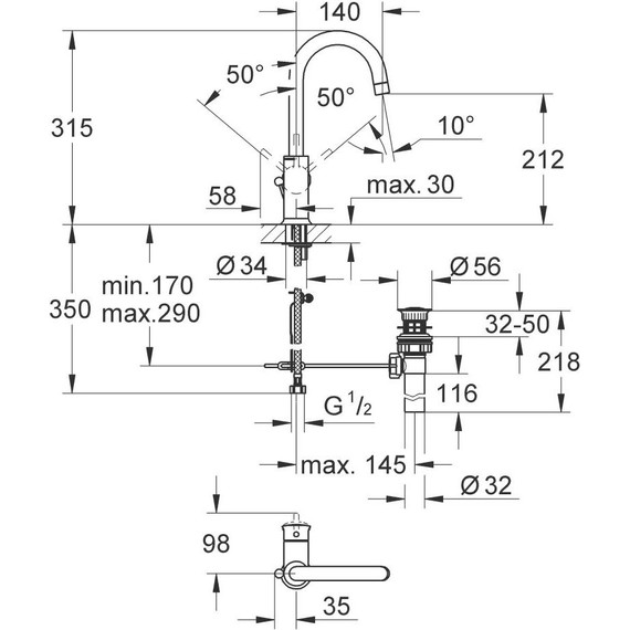 Смеситель для раковины Grohe BauClassic 23095000 - фото 2
