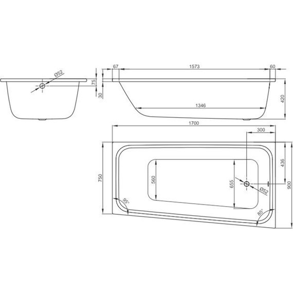 Ванна cтальная Bette Space M 170х90 см 1131-000 L - фото 7