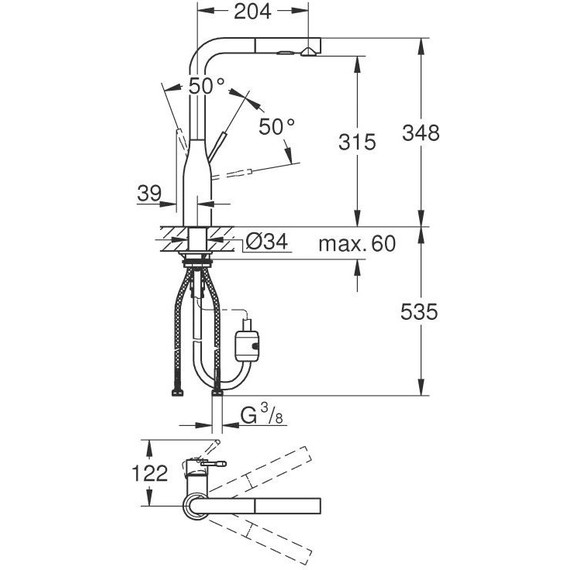 Смеситель для кухни Grohe Essence 30270AL0, тёмный графит матовый - фото 3