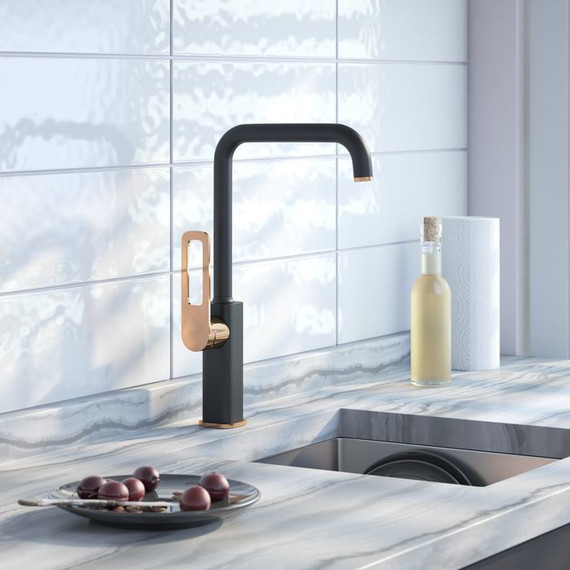 Смеситель для кухни Iddis Slide SLIBG00i05, черный матовый/розовое золото - фото 2