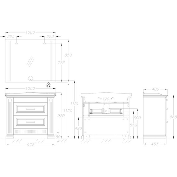 Тумба напольная с раковиной Opadiris Оникс 100 см, белый глянцевый/золотая патина - фото 8