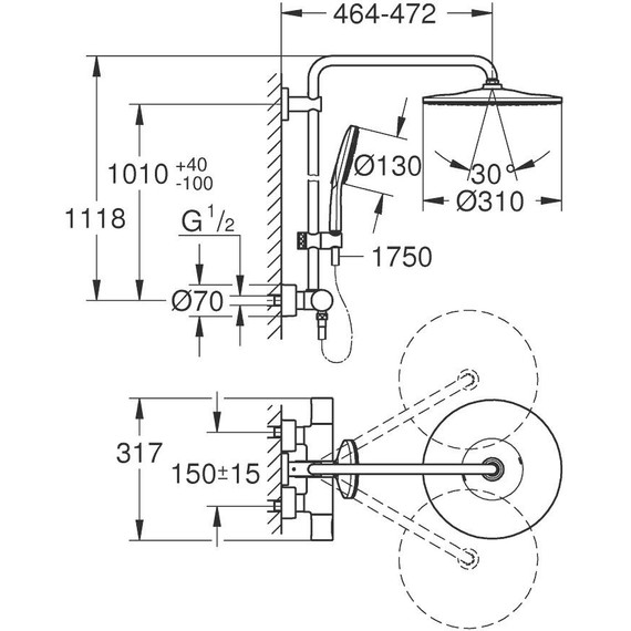 Душевая стойка с термостатом Grohe Rainshower SmartActive 310 Mono 26648000 - фото 10