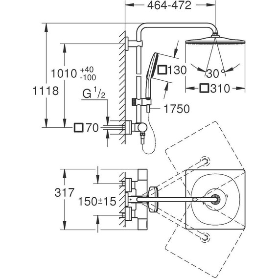 Душевая система для душа с термостатом Grohe Rainshower SmartActive 310 Mono Cube 26649000 - фото 12