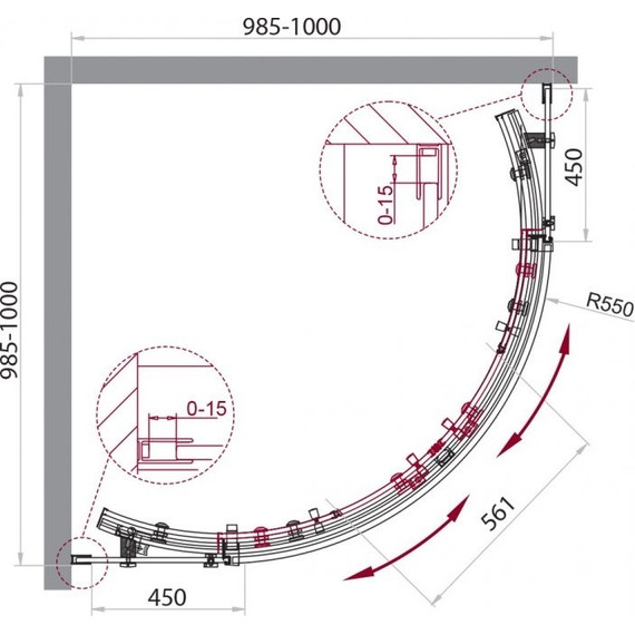 Душевое ограждение BelBagno 100х100 см ACQUA-R-2-100-C-Cr (стекло 8 мм) хром/прозрачное - фото 3