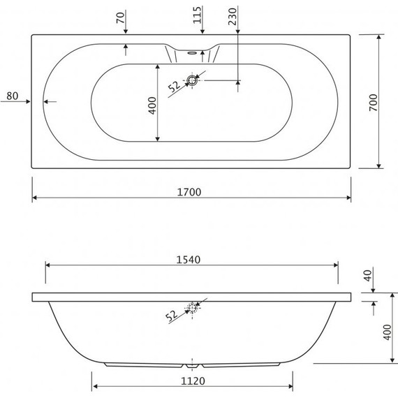 Ванна акриловая Cezares Calisto 170x70 см CALISTO-170-70-45, Размер - мм: 1700х700 - фото 6
