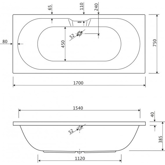 Ванна акриловая Cezares Calisto 170x75 см CALISTO-170-75-45, Размер - мм: 1700х750 - фото 6