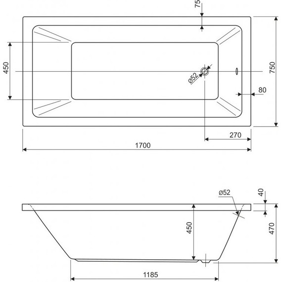 Ванна акриловая Cezares Plane Solo 170x75 см PLANE SOLO-170-75-45-W37, Размер - мм: 1700х750 - фото, картинка 7 Ванна акриловая Cezares Plane Solo 170x75 см PLANE SOLO-170-75-45-W37, Размер - мм: 1700х750 - фото 7