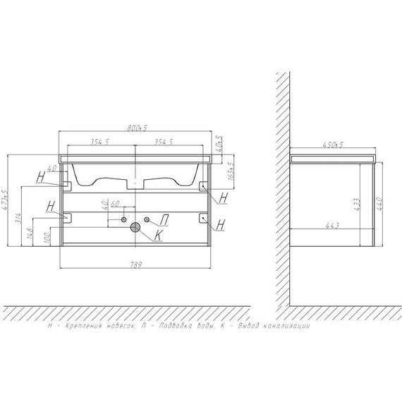 Тумба подвесная с раковиной Velvex Klaufs 80 см tpKLA.80.1Y-616.216, белый глянец - фото 12