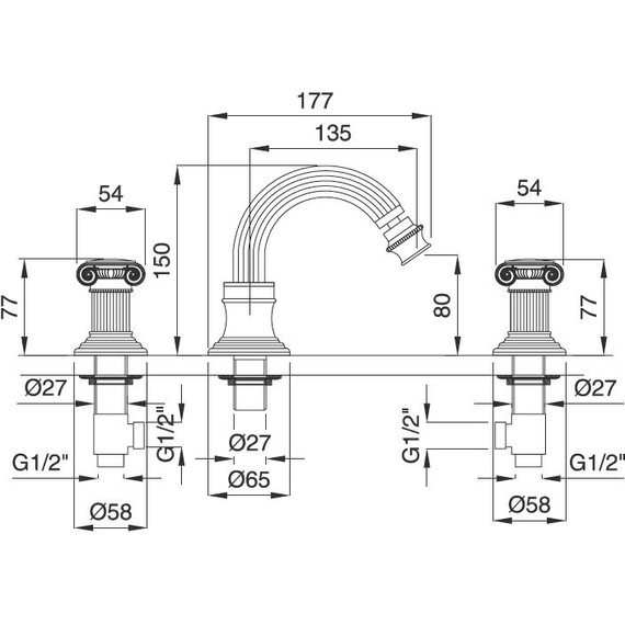 Смеситель для биде Cezares OLIMP-BBS2-03/24-O, золото, Цвет производителя: золото - фото 2