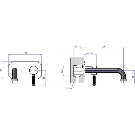 Смеситель для раковины настенный Cezares APHRODITE-BLSM2-03/24-Bi, золото, Цвет производителя: золото - фото 2
