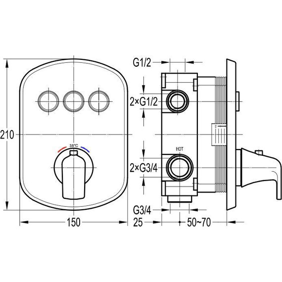 Смеситель для душа с термостатом Cezares GLOBO-F-VDIM3-TB-01 - фото 2