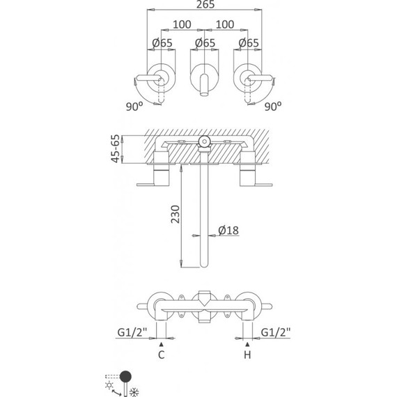 Смеситель для раковины настенный Cezares LEAF-BLI3L-NOP, черный матовый, Цвет производителя: чёрный матовый - фото 2