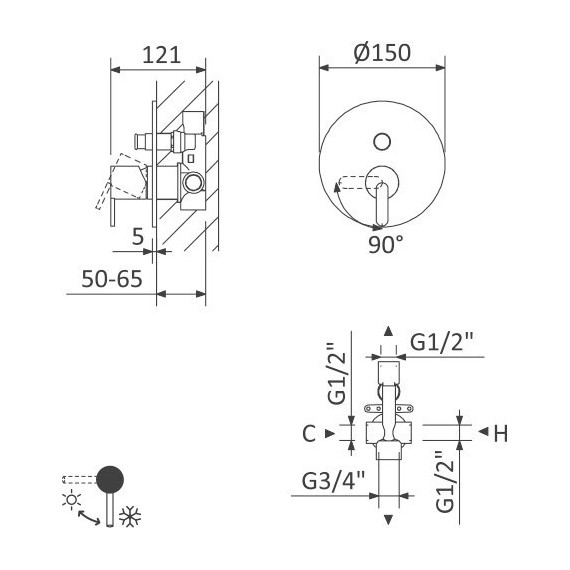 Смеситель для ванны Cezares LEAF-VDIM-NOP, черный матовый, Цвет производителя: чёрный матовый - фото 2
