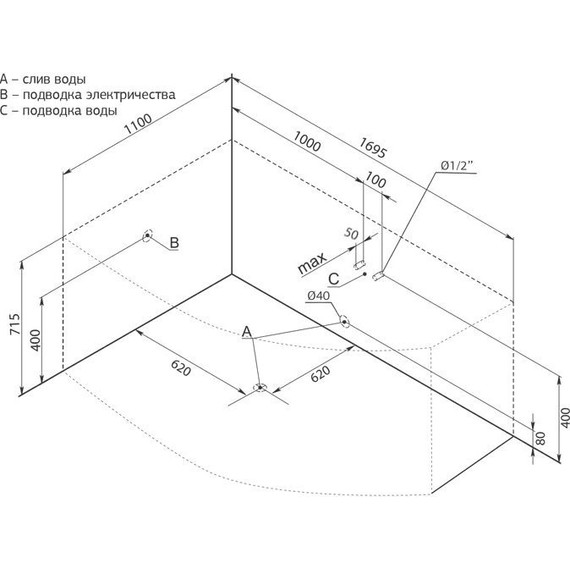 Ванна акриловая Aquanet Capri 170x110 см 203914 L, Размер - мм: 1700х1100 - фото 13