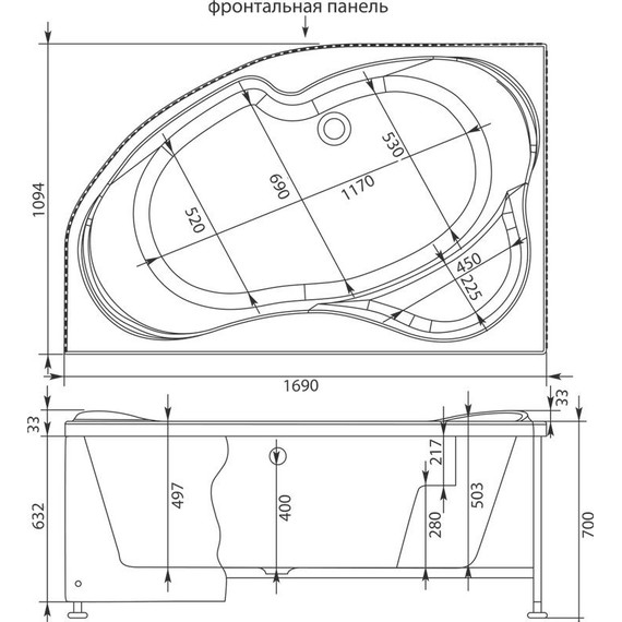 Ванна акриловая Aquanet Capri 170x110 см 203914 L, Размер - мм: 1700х1100 - фото 14