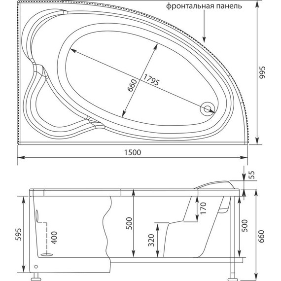 Ванна акриловая Aquanet Mayorca 150x100 см 204009 R - фото 14