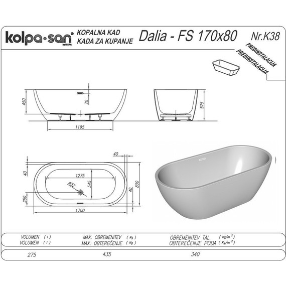 Ванна отдельностоящая Kolpa-San Dalia FS 170x80 см, белый/зеленый - фото 3