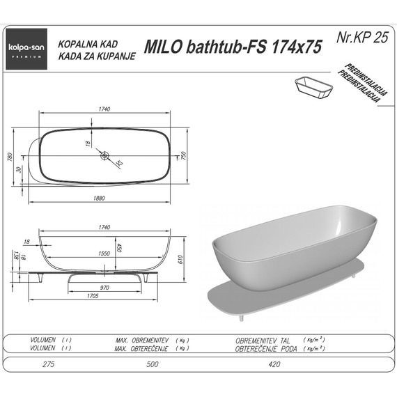 Ванна отдельностоящая Kolpa-San Milo FS 174x75 см, белый/красный - фото 3