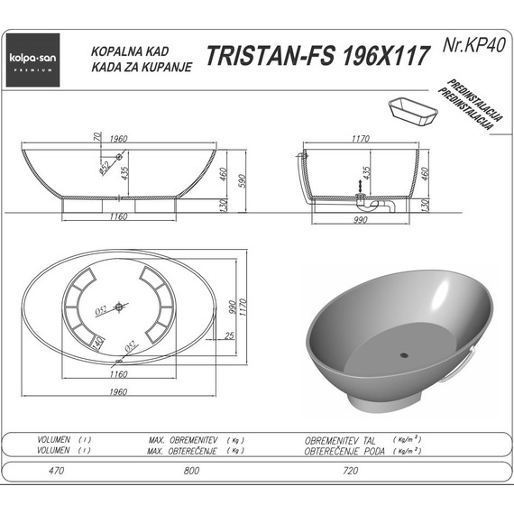 Ванна отдельностоящая Kolpa-San Tristan FS 196x117 см, белый/черный - фото 2