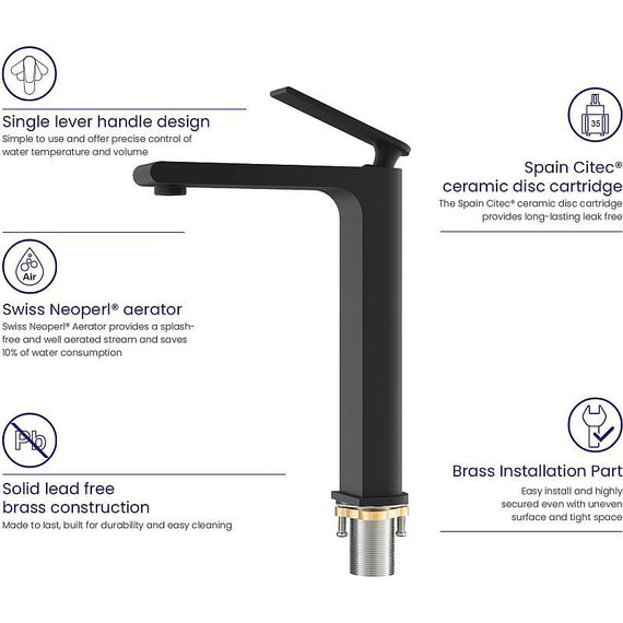Смеситель для раковины высокий Timo Anni 2711/03F, черный матовый - фото 5