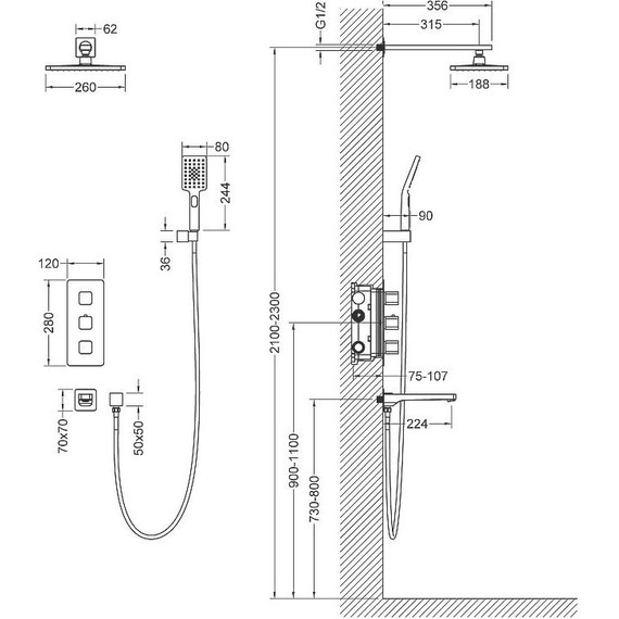 Душевая система для ванны с термостатом Timo Petruma SX-5049/03SM, черный матовый - фото 2