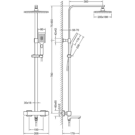 Душевая стойка с термостатом Timo Tetra-Thermo SX-0169/03, черный матовый - фото 2
