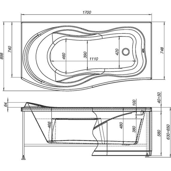 Ванна акриловая Aquanet Borneo 170x90 см 203909 L - фото 10