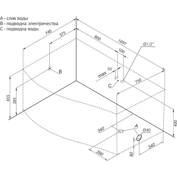 Ванна акриловая Aquanet Borneo 170x90 см 203909 L - фото 9