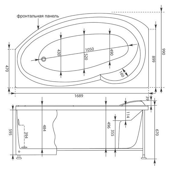 Ванна акриловая Aquanet Jersey 170x100 см 203988 L - фото 10
