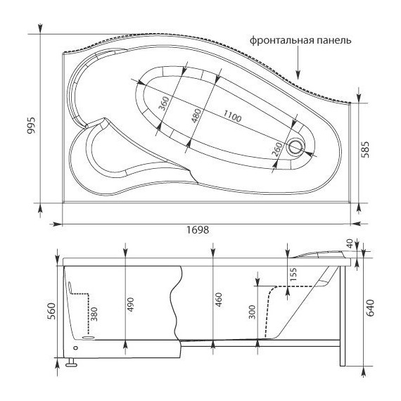 Ванна акриловая Aquanet Palma 170x100 см 204023 R - фото, картинка 12 Ванна акриловая Aquanet Palma 170x100 см 204023 R - фото 12