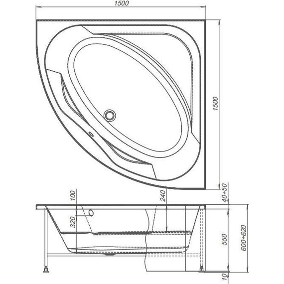 Ванна акриловая Aquanet Vista 150х150 см 254381 - фото, картинка 12 Ванна акриловая Aquanet Vista 150х150 см 254381 - фото 12