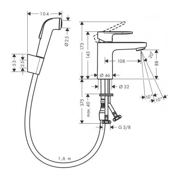 Смеситель для раковины с лейкой для биде Hansgrohe Vernis Blend 71215000 - фото, картинка 2 Смеситель для раковины с лейкой для биде Hansgrohe Vernis Blend 71215000 - фото 2