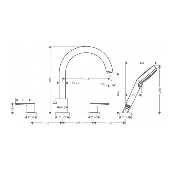 Смеситель для ванны Hansgrohe Vernis Blend 71456670, черный матовый - фото 2