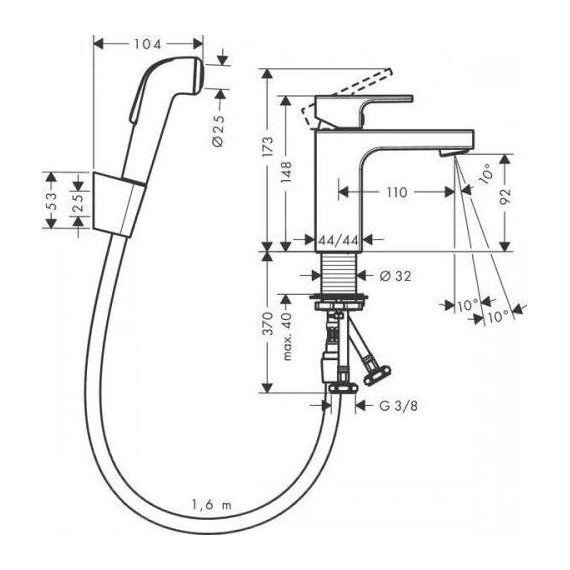 Смеситель для раковины с лейкой для биде Hansgrohe Vernis Shape 71216000 - фото 2
