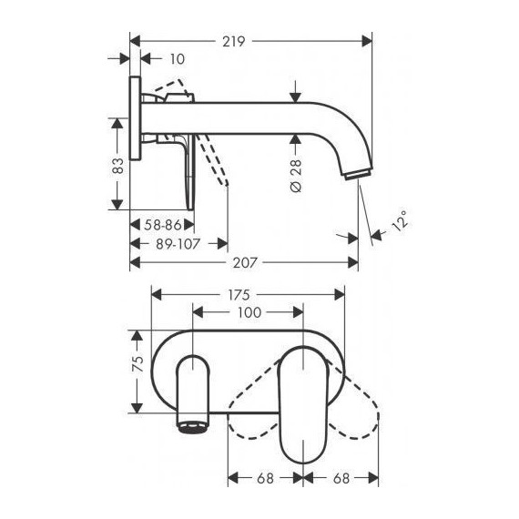 Смеситель для раковины настенный Hansgrohe Vernis Shape 71578000 - фото 2