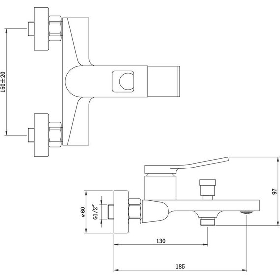 Смеситель для ванны Bronze de Luxe Element EL03CB, хром/чёрный матовый - фото 5