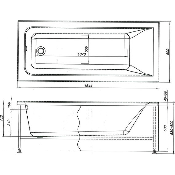Ванна акриловая Aquanet Bright 165х70 см 229217, Размер - мм: 1650х700 - фото, картинка 13 Ванна акриловая Aquanet Bright 165х70 см 229217, Размер - мм: 1650х700 - фото 13