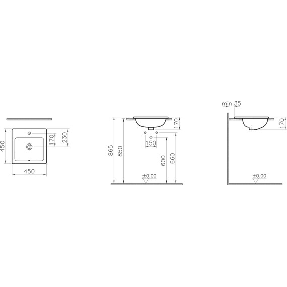 Раковина врезная на столешницу Vitra S20 45 см 5463B003-0001 - фото, картинка 5 Раковина врезная на столешницу Vitra S20 45 см 5463B003-0001 - фото 5