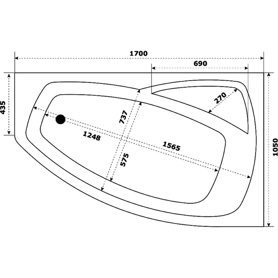 Ванна акриловая Bas Камея 170х105 см L (на каркасе), Размер - мм: 1700х1050 - фото 6