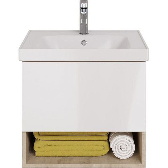 Тумба подвесная с раковиной Dreja Perfecto 60 см 99.0811, дуб эврика/белый глянец - фото 2